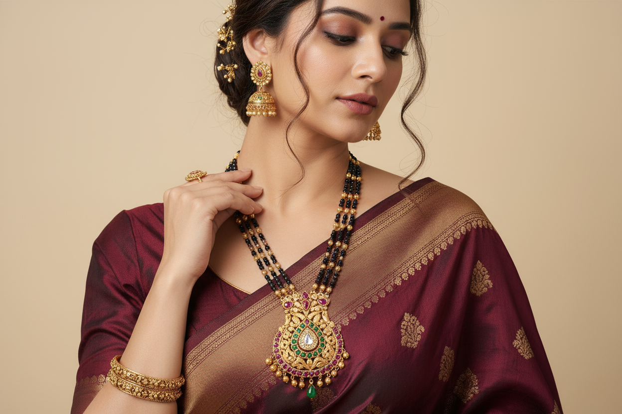 mangalsutra wearing by a female model